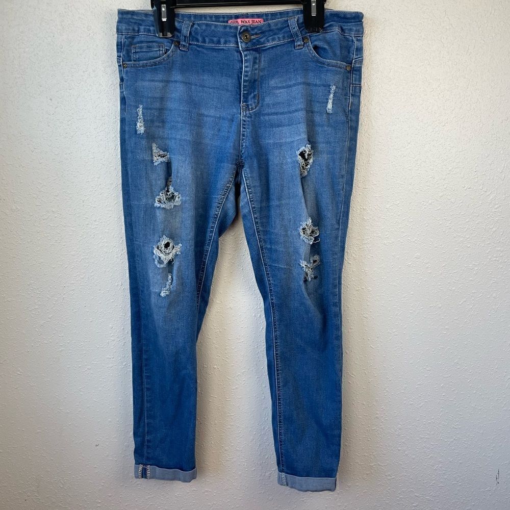 Wax Jean, Butt I Love You Distressed Denim Jegging Pants Size 13 EUC